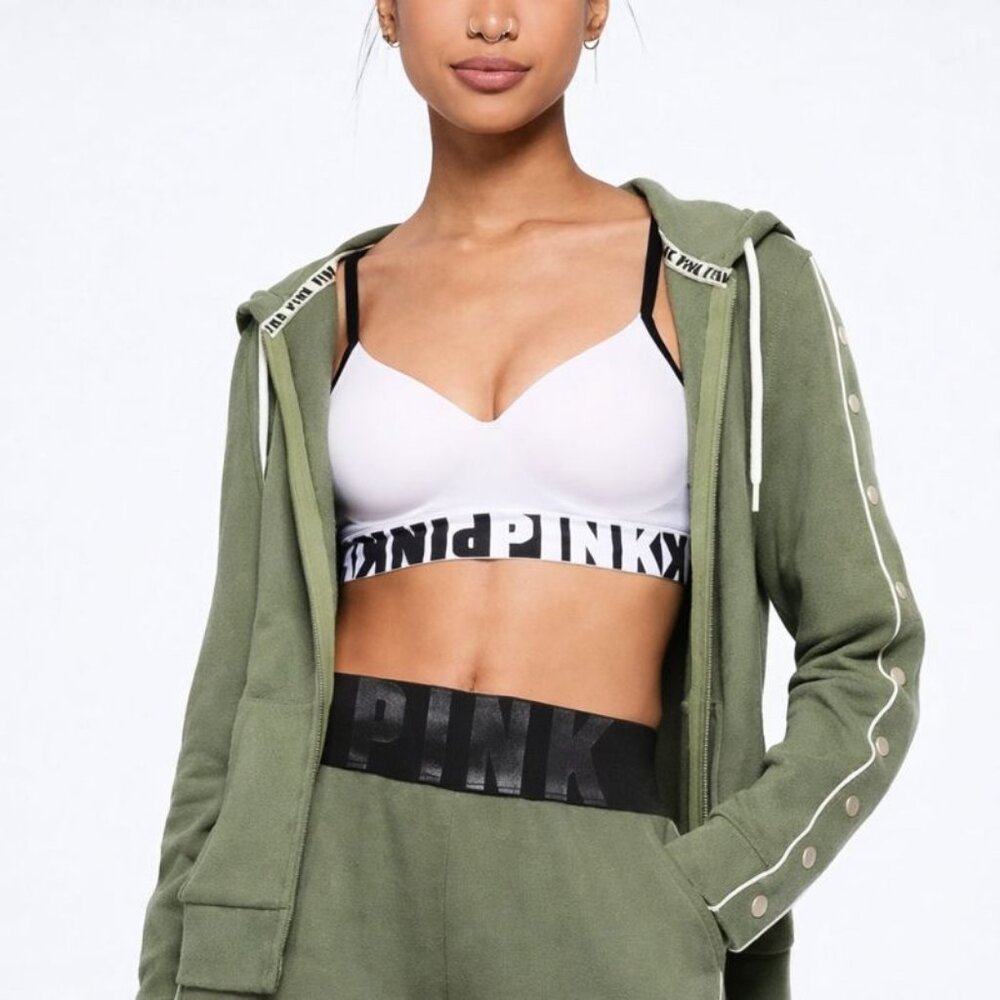 Victoria's Secret PINK Snap Sleeve Perfect Full-Zip Jacket (Green)